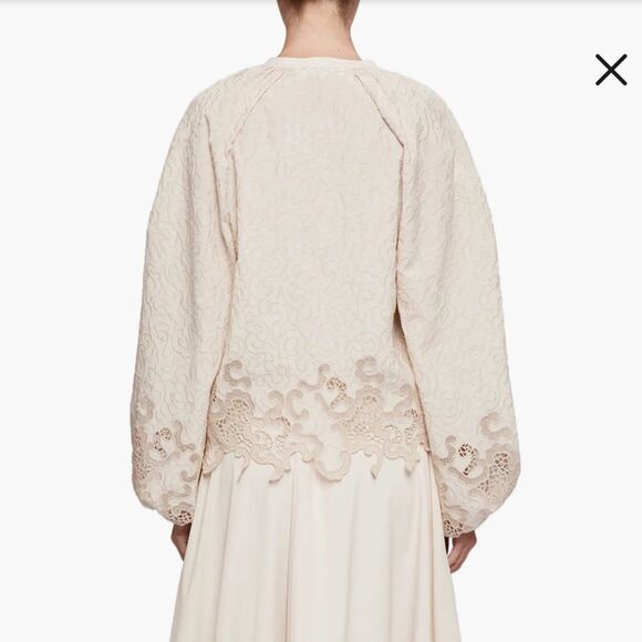 Jonathan Simkhai 
Jaid Embroidered Eyelet Blouse Cream Lace top $495 Sz L - Picture 3 of 15